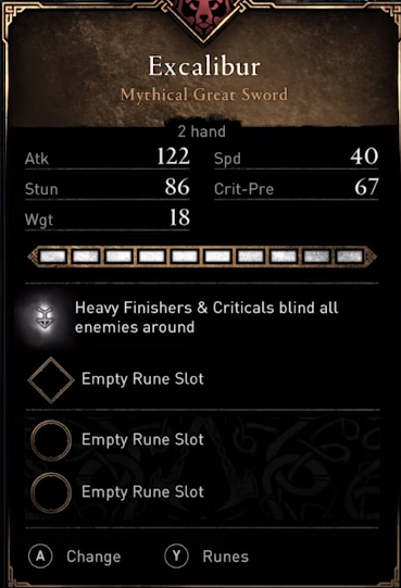 How to get the Excalibur Sword in Assassin's Creed Valhalla - Stats