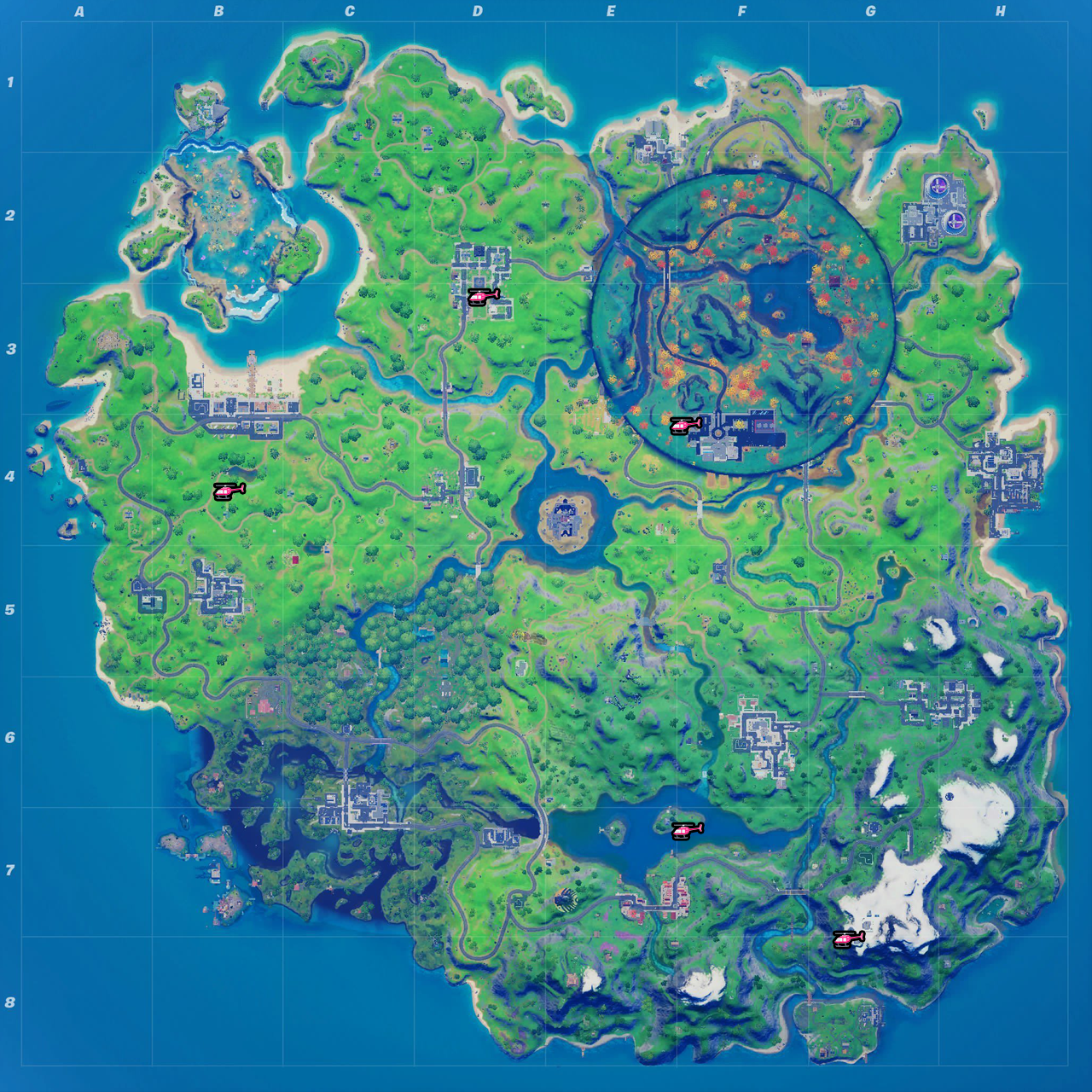 Fortnite: Dance on all five Colored Bridges in a single match
