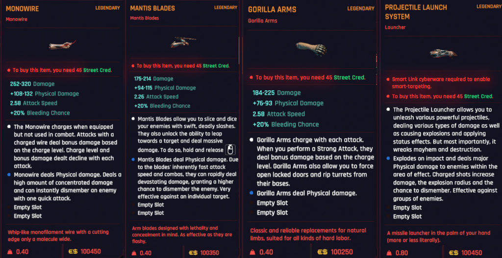 popup City Center Ripperdoc Legendary Arms Cyberpunk 2077