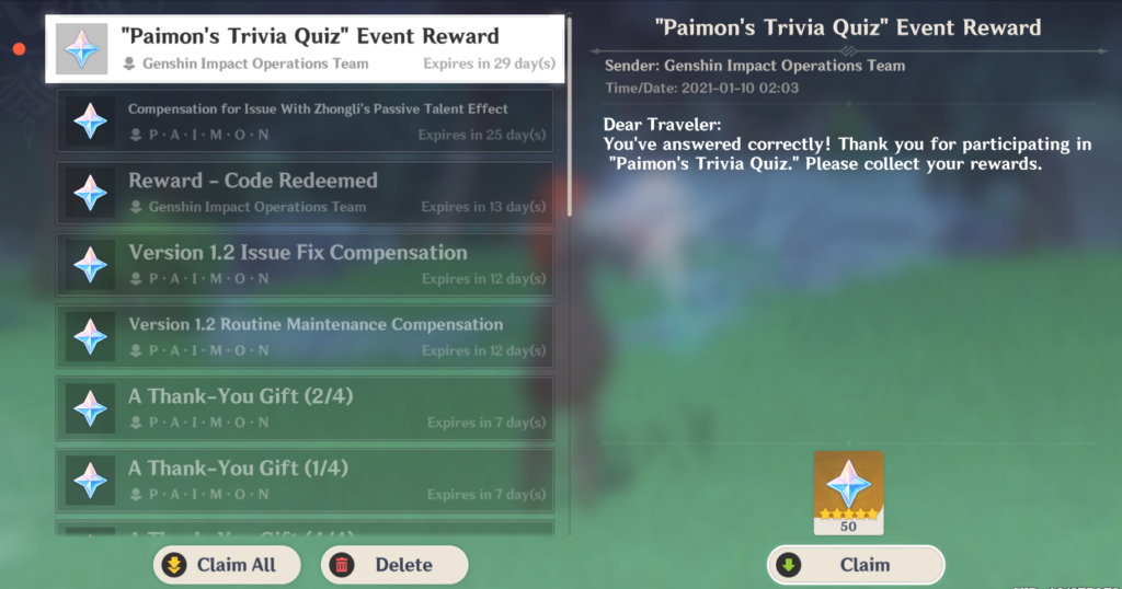Redeeming Codes in Genshin Impact