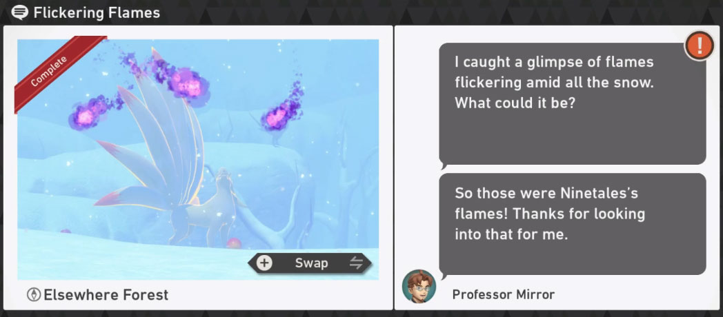 New Pokemon Snap Elsewhere Forest - Flickering Flames Request Complete