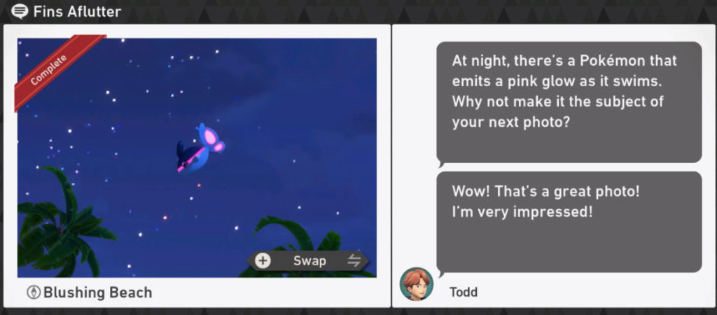 New Pokemon Snap Blushing Beach Night Requests - Fins Aflutter