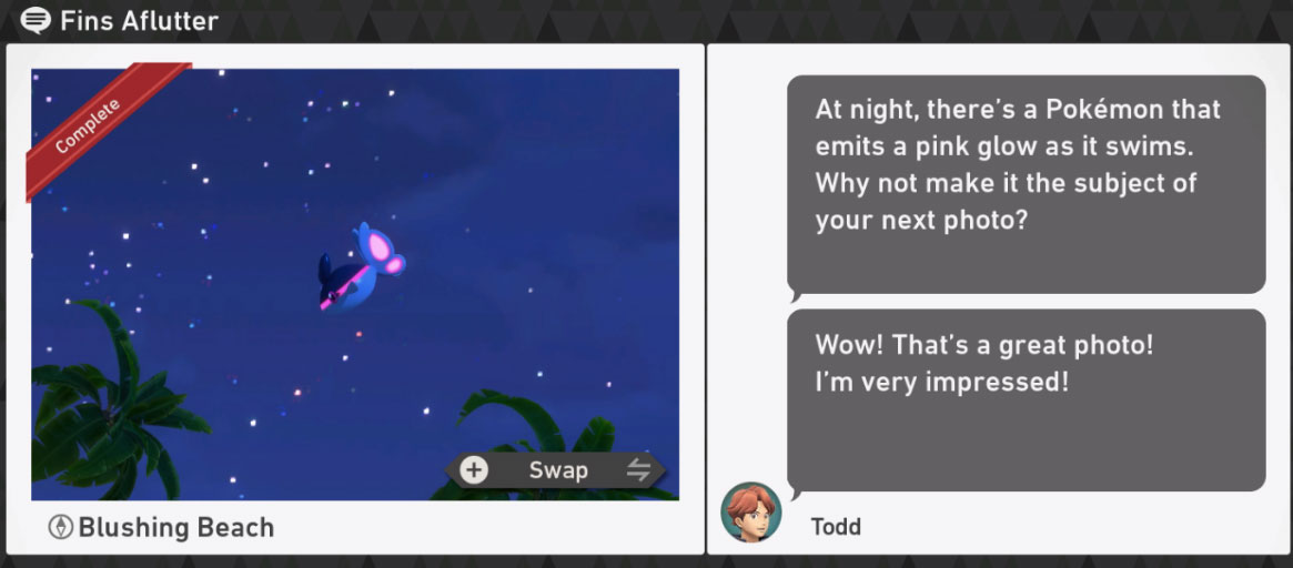 New Pokemon Snap Blushing Beach Night Requests - Fins Aflutter