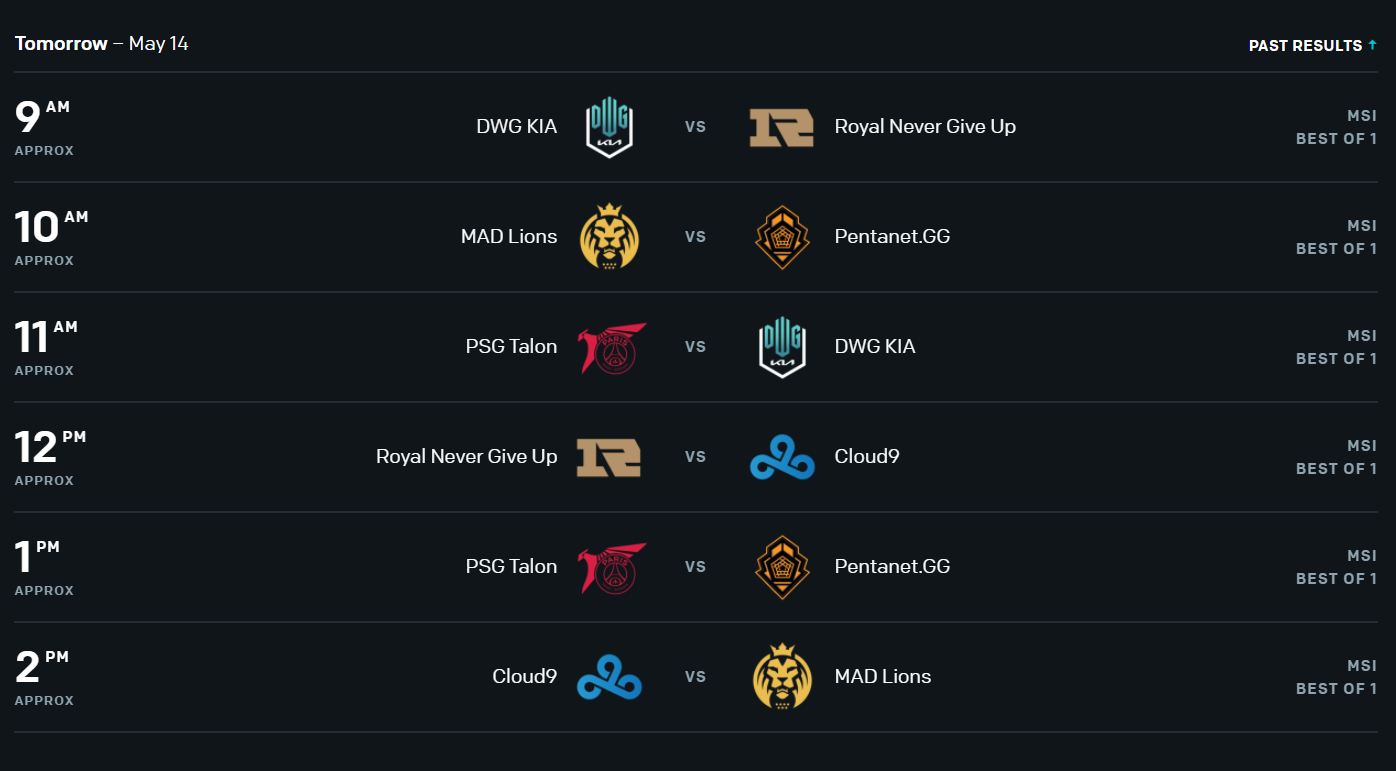 League of Legends Mid-Season Invitational Rumble Stage Day 1 Schedule