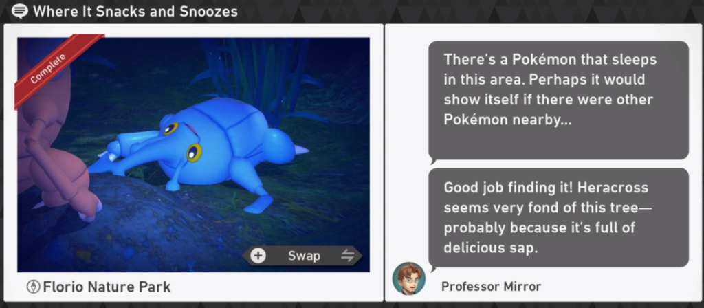 New Pokemon Snap - Florio Nature Park Night Request - Where it Snacks and Snoozes