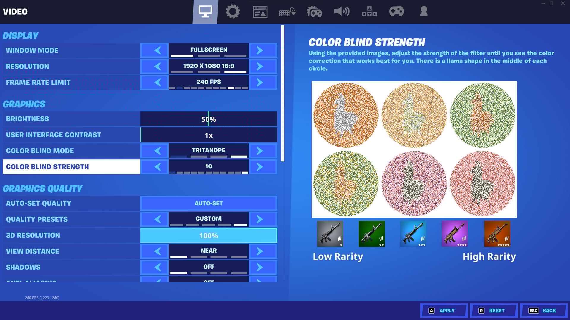 Best Color Blind Modes in Fortnite - Tritanope 10