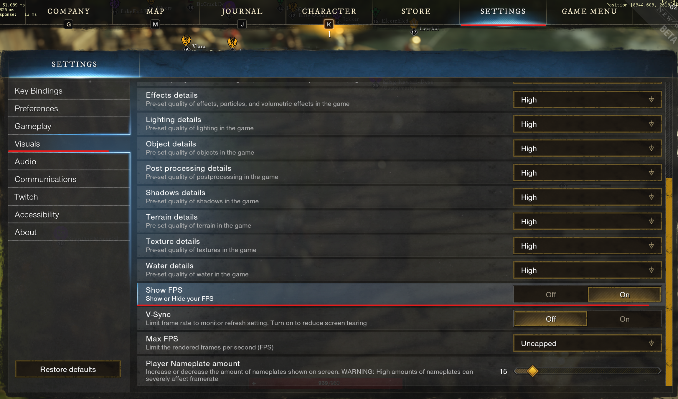 New World Settings Show FPS