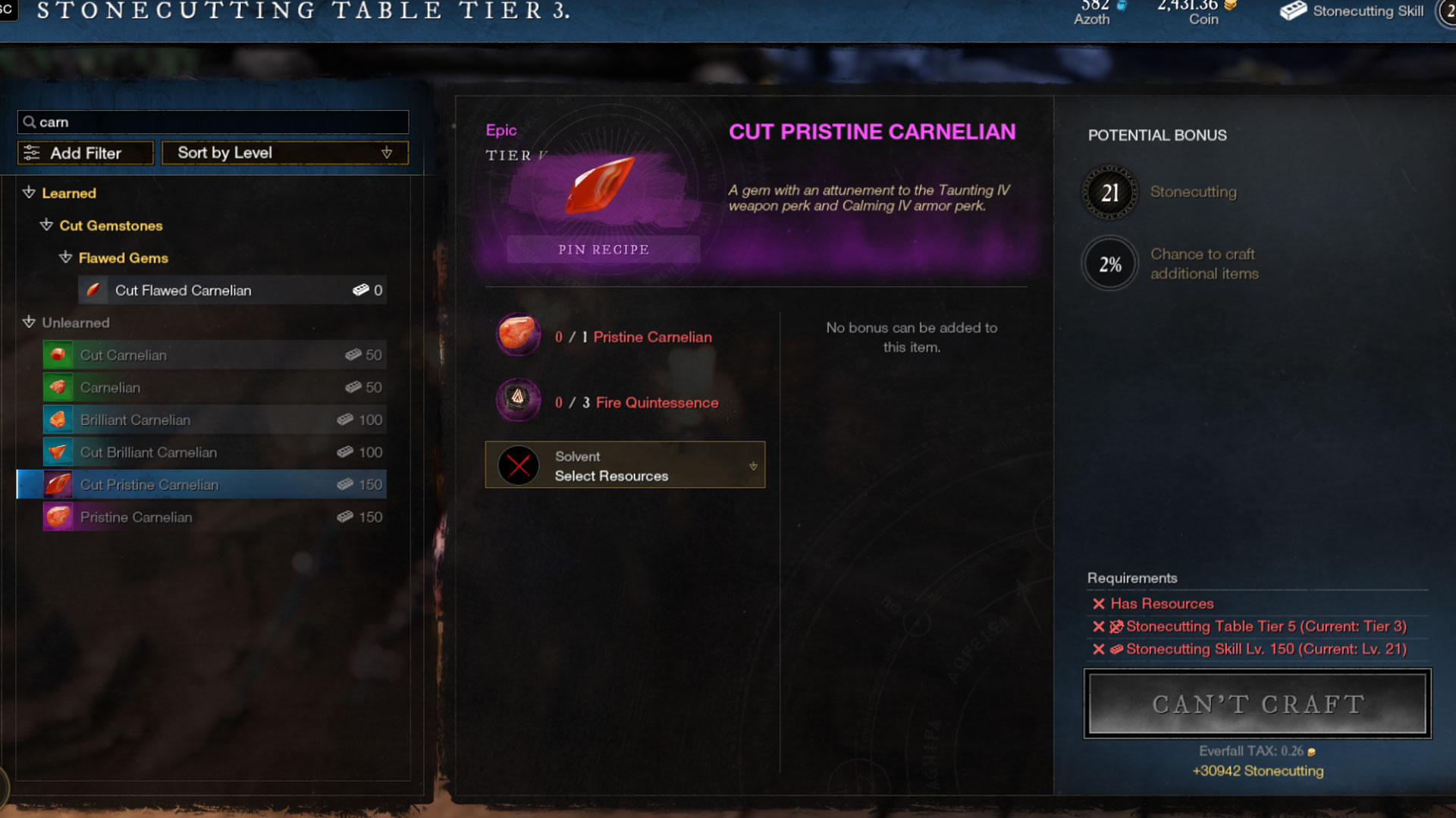 New World tank build - carnelian gem