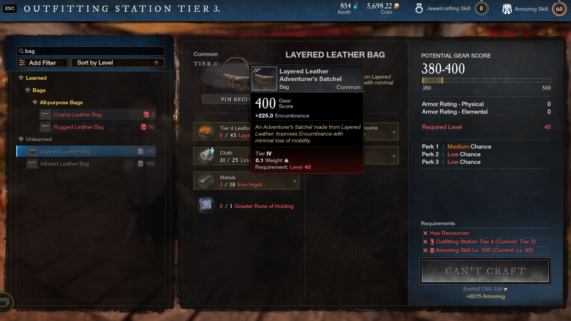 New World - Greater Rune of Holding - Layered Leather Bag