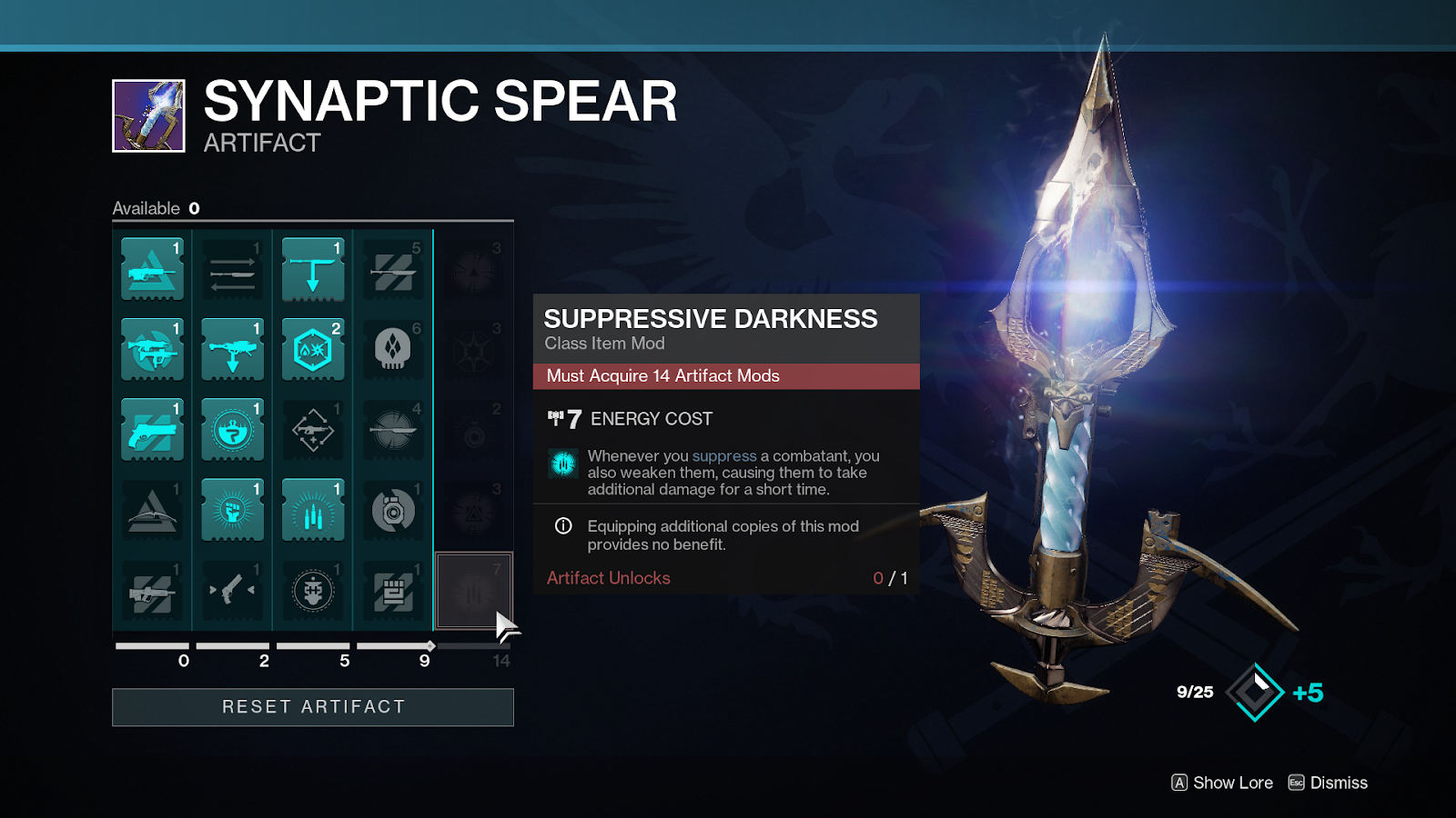 Mods de artefactos de la Temporada del Resucitado de Destiny 2 8 Mods de final de juego - Oscuridad supresiva