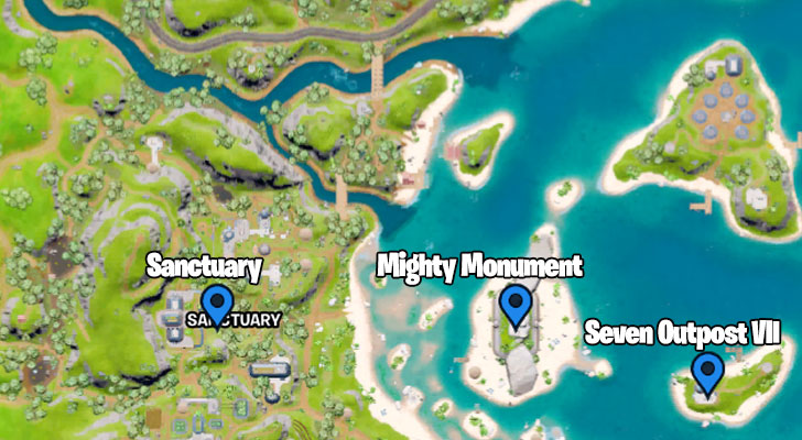 Fortnite Mighty Monument, A Seven Outpost et Emplacements du sanctuaire Fortnite Mighty Monument, A Seven Outpost et Emplacements du sanctuaire