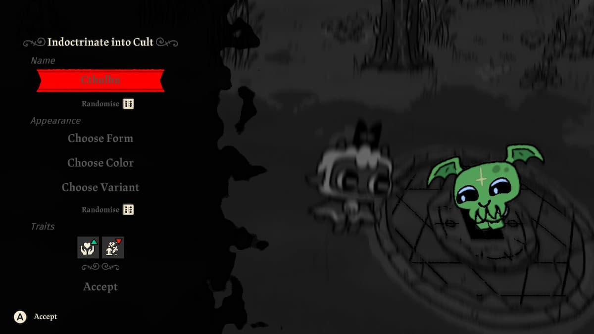 Customizing Cthulhu Follower in Cult of the Lamb