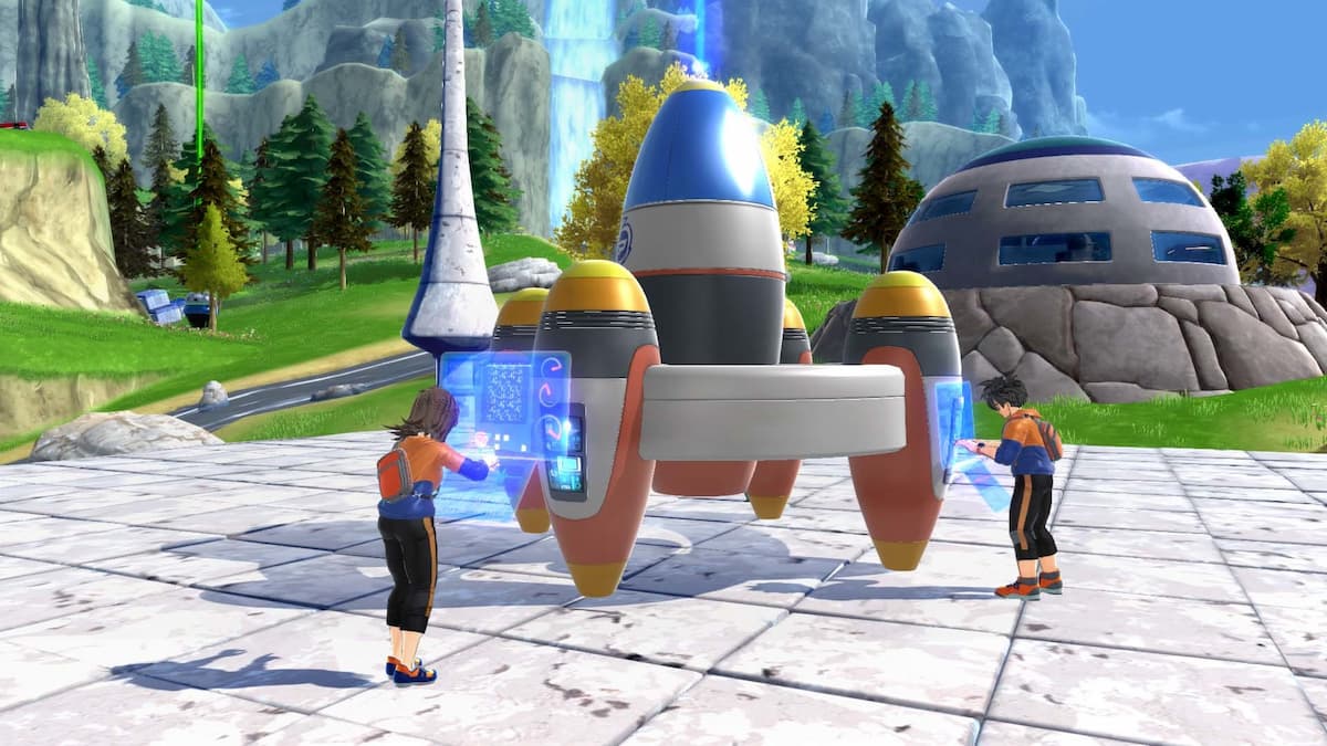 Gohan e Videl trabalhando fora de uma nave espacial em Dragon Ball: The Breakers