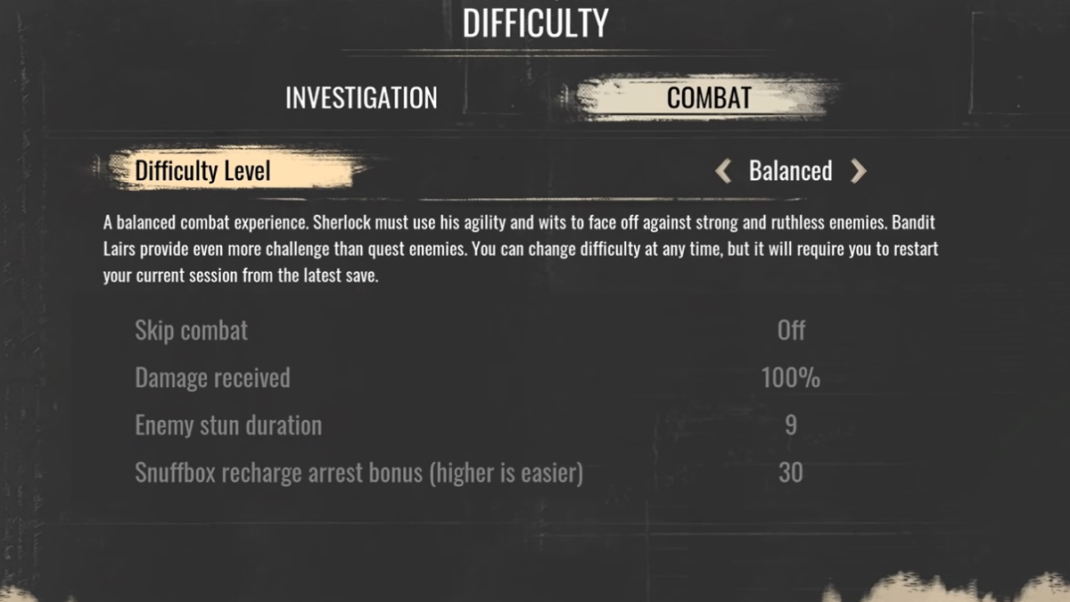 Configuraciones de dificultad de batalla en Sherlock Holmes Capítulo 1