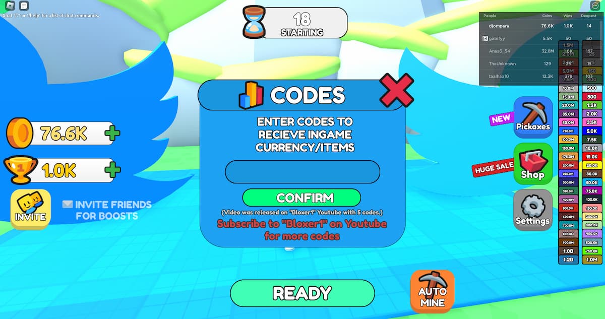 Codes Mine Racer (novembre 2022) Lignea